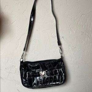 Black Croc-Embossed Shoulder Bag